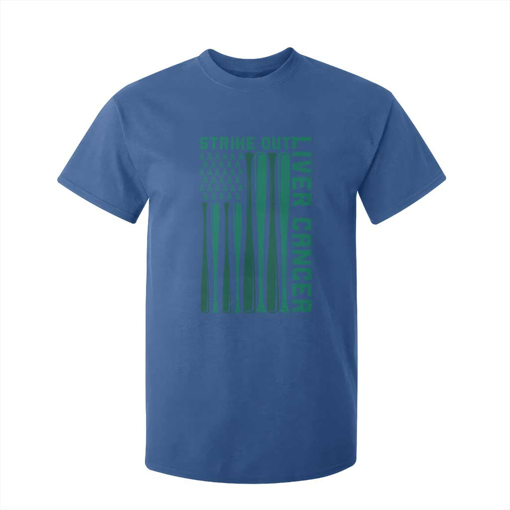 Strike Out Liver Cancer Baseball T Shirt For Kid American Flag Support Gift