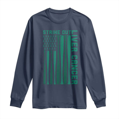 Strike Out Liver Cancer Baseball Long Sleeve Shirt American Flag Support Gift