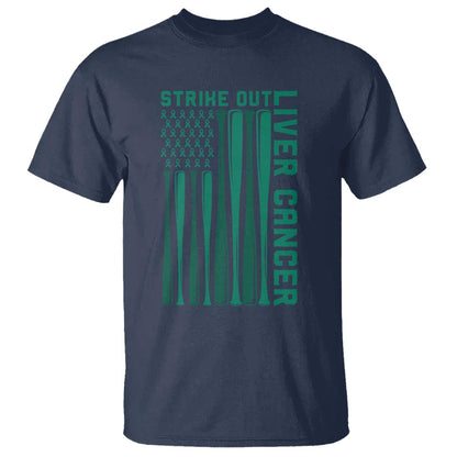 Strike Out Liver Cancer Baseball T Shirt American Flag Support Gift
