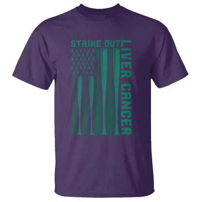 Strike Out Liver Cancer Baseball T Shirt American Flag Support Gift