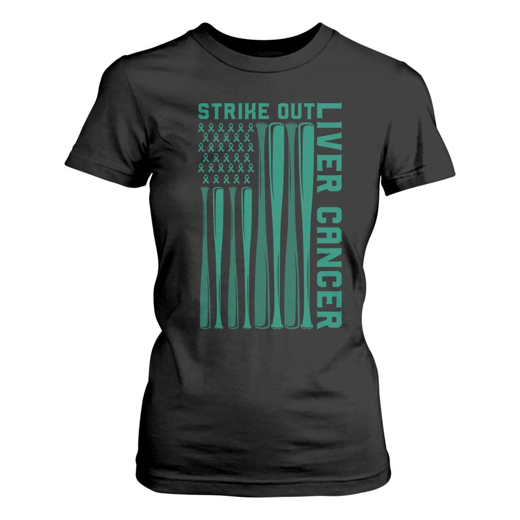 Strike Out Liver Cancer Baseball T Shirt For Women American Flag Support Gift