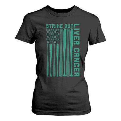 Strike Out Liver Cancer Baseball T Shirt For Women American Flag Support Gift