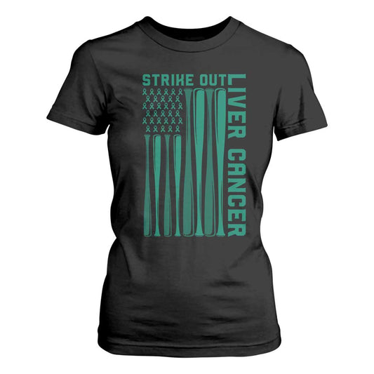 Strike Out Liver Cancer Baseball T Shirt For Women American Flag Support Gift