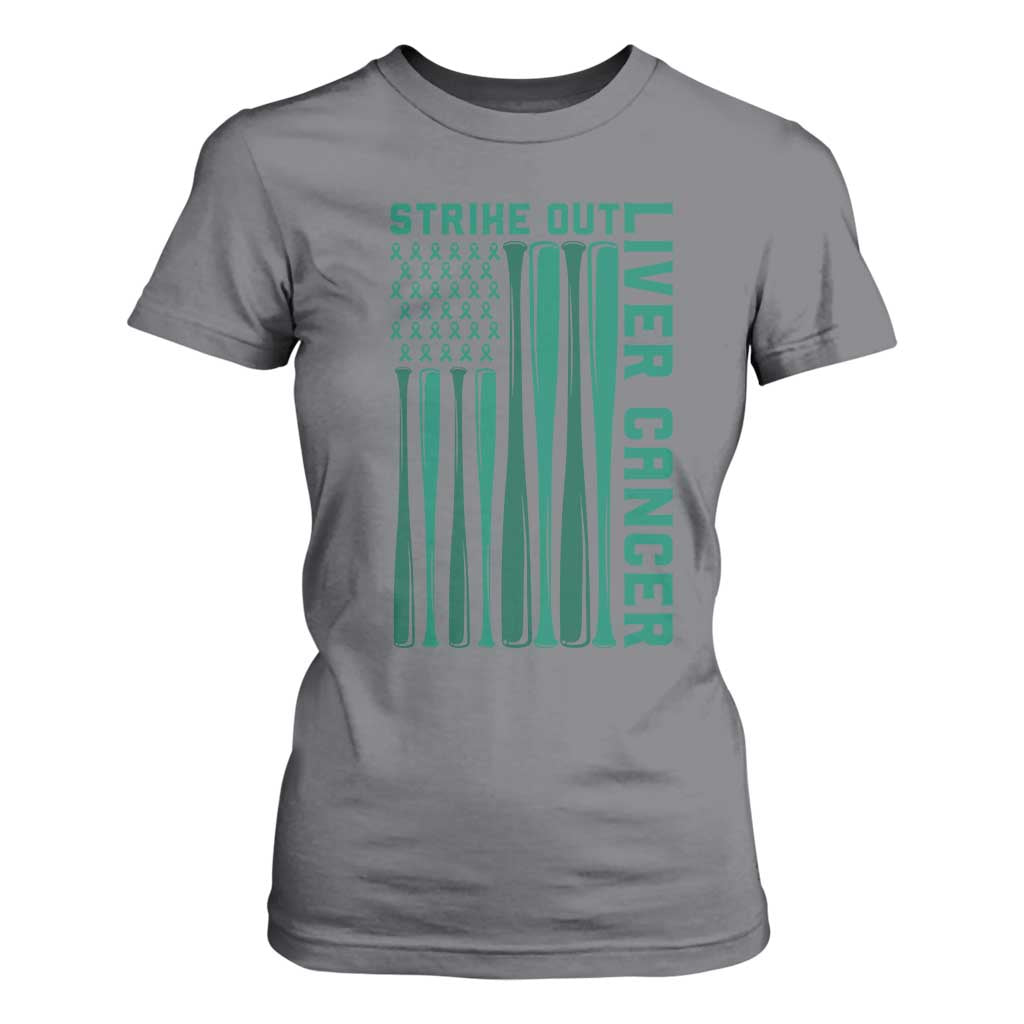 Strike Out Liver Cancer Baseball T Shirt For Women American Flag Support Gift