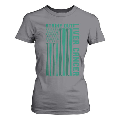 Strike Out Liver Cancer Baseball T Shirt For Women American Flag Support Gift