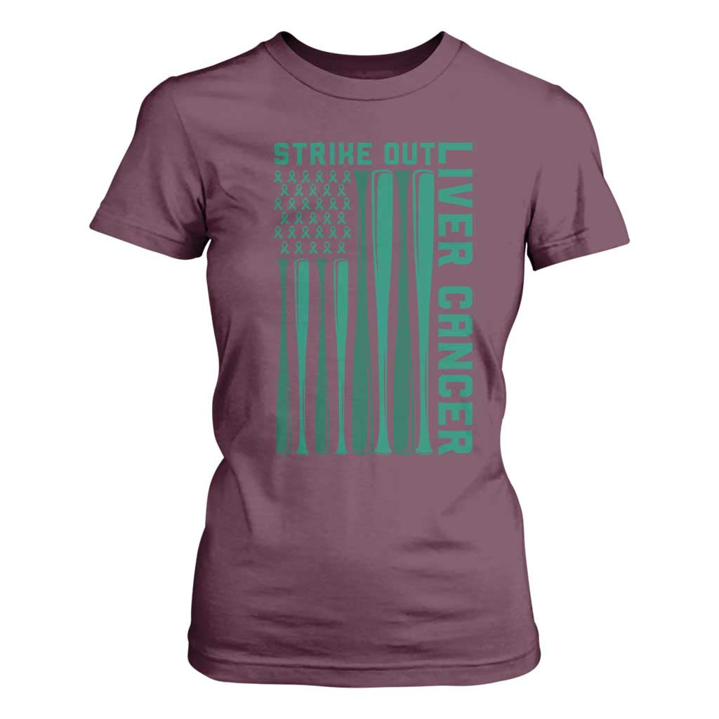 Strike Out Liver Cancer Baseball T Shirt For Women American Flag Support Gift
