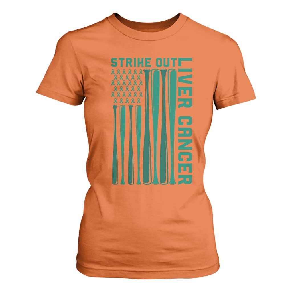 Strike Out Liver Cancer Baseball T Shirt For Women American Flag Support Gift