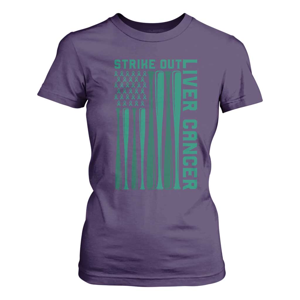 Strike Out Liver Cancer Baseball T Shirt For Women American Flag Support Gift