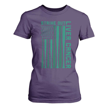 Strike Out Liver Cancer Baseball T Shirt For Women American Flag Support Gift