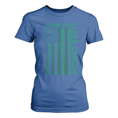 Strike Out Liver Cancer Baseball T Shirt For Women American Flag Support Gift