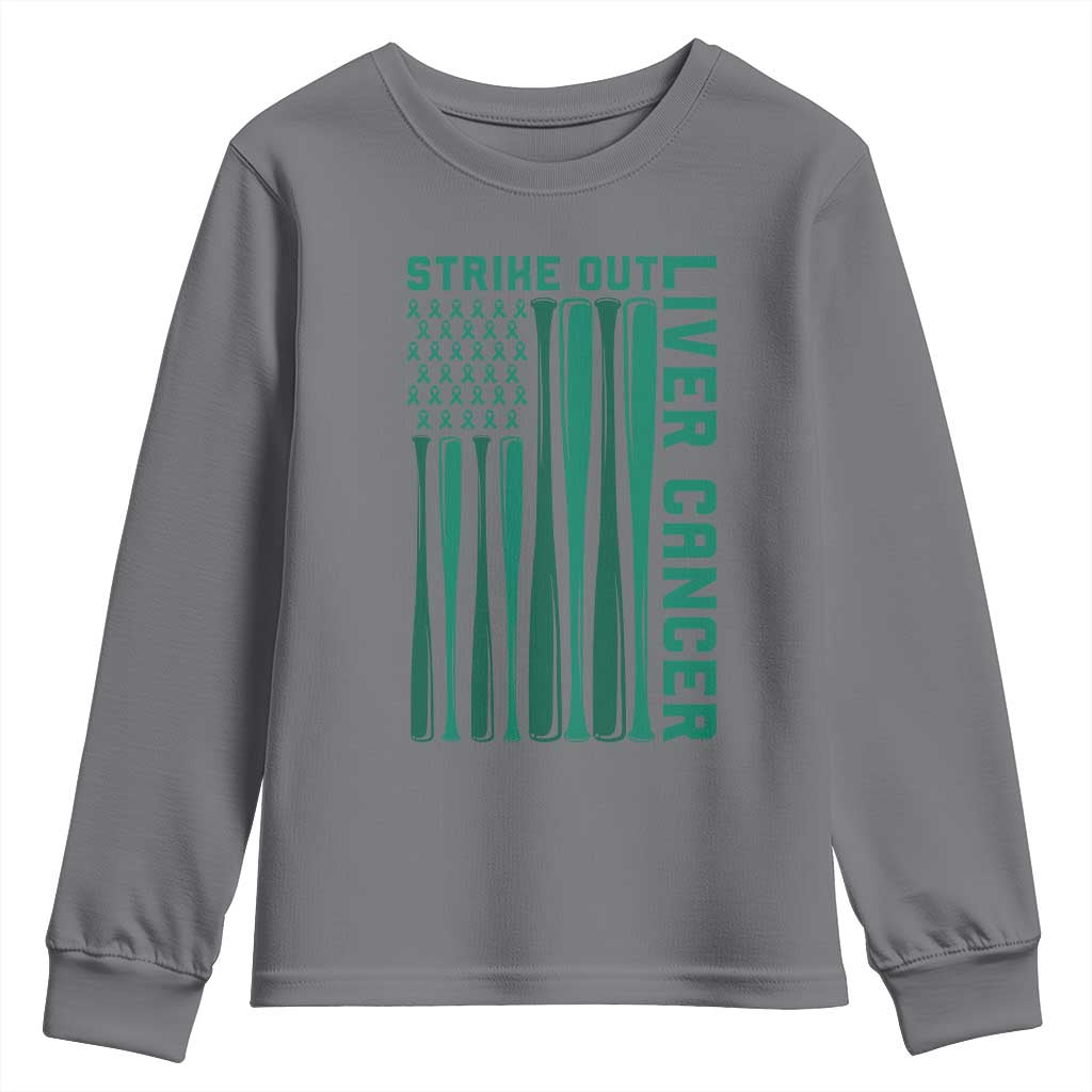Strike Out Liver Cancer Baseball Youth Sweatshirt American Flag Support Gift