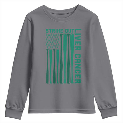 Strike Out Liver Cancer Baseball Youth Sweatshirt American Flag Support Gift