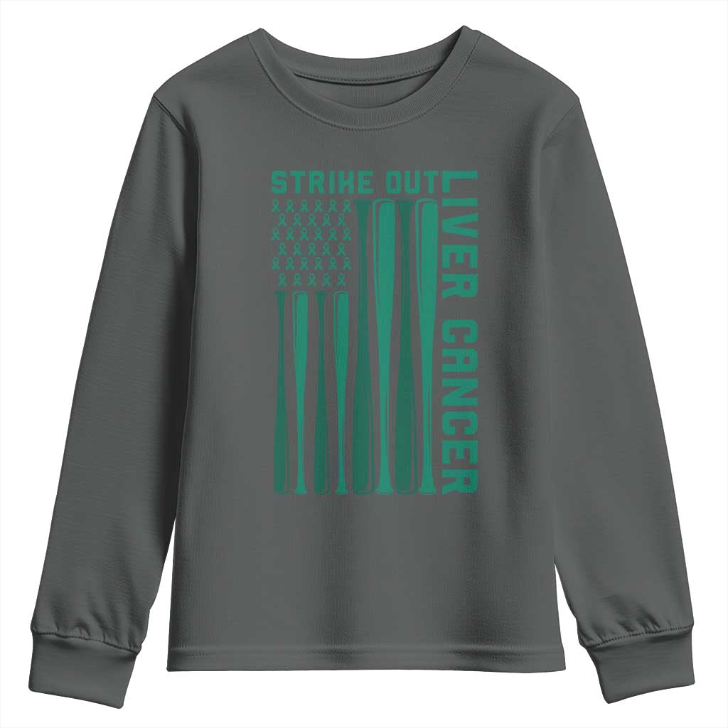 Strike Out Liver Cancer Baseball Youth Sweatshirt American Flag Support Gift