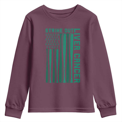 Strike Out Liver Cancer Baseball Youth Sweatshirt American Flag Support Gift