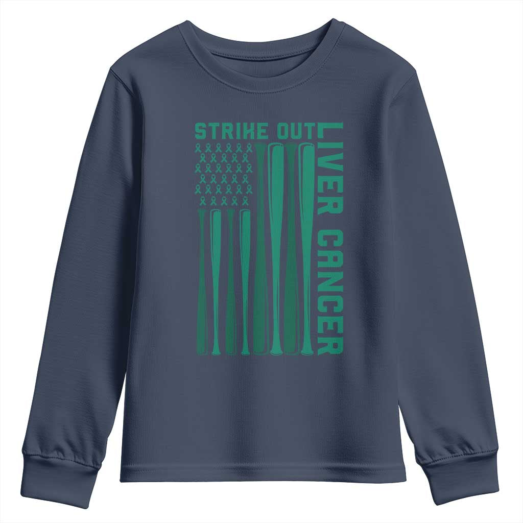 Strike Out Liver Cancer Baseball Youth Sweatshirt American Flag Support Gift