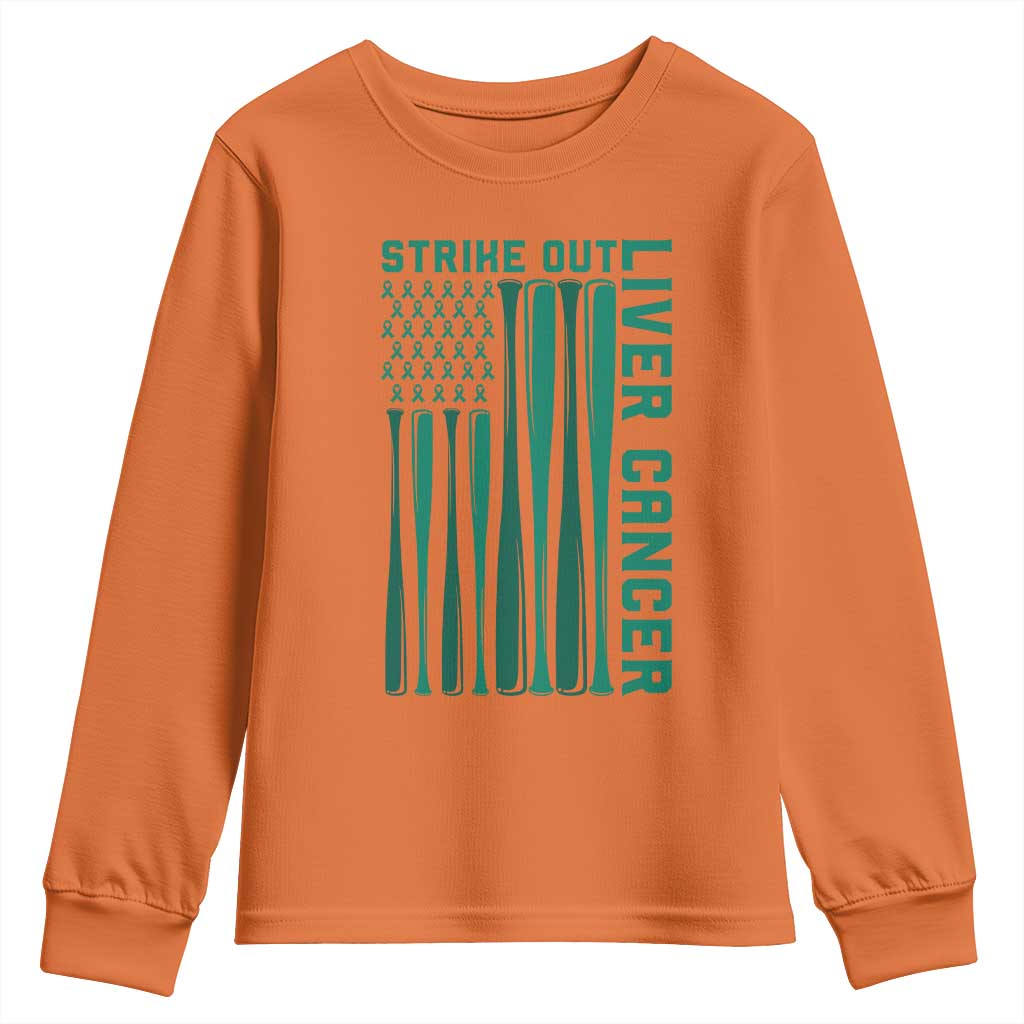 Strike Out Liver Cancer Baseball Youth Sweatshirt American Flag Support Gift