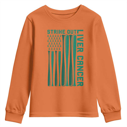 Strike Out Liver Cancer Baseball Youth Sweatshirt American Flag Support Gift