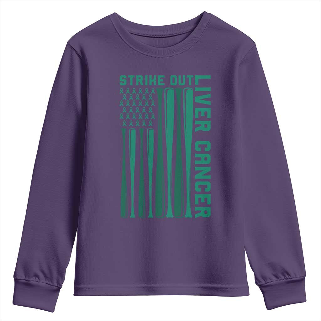 Strike Out Liver Cancer Baseball Youth Sweatshirt American Flag Support Gift