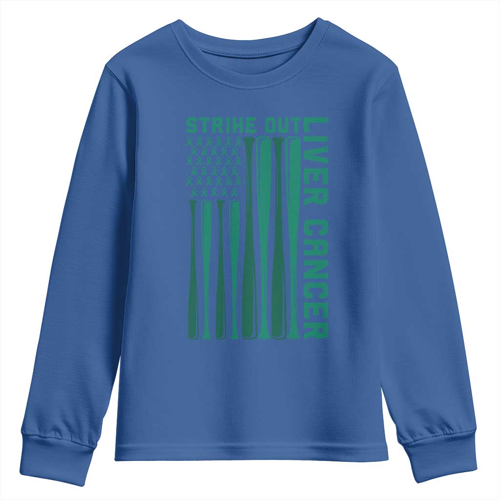 Strike Out Liver Cancer Baseball Youth Sweatshirt American Flag Support Gift