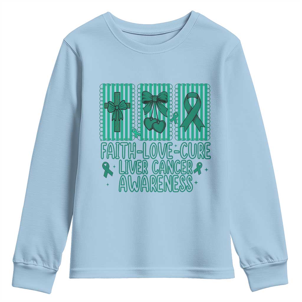 Faith Love And Cure Liver Cancer Youth Sweatshirt Hope Survivor Support