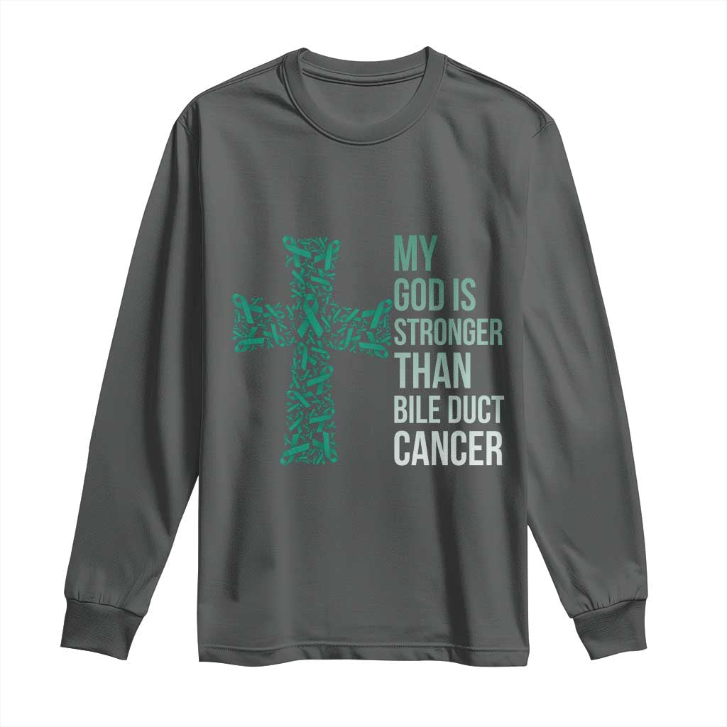My God Is Stronger Than Bile Duct Cancer Long Sleeve Shirt Faith Over Fear Support Gift