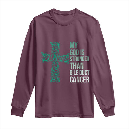 My God Is Stronger Than Bile Duct Cancer Long Sleeve Shirt Faith Over Fear Support Gift