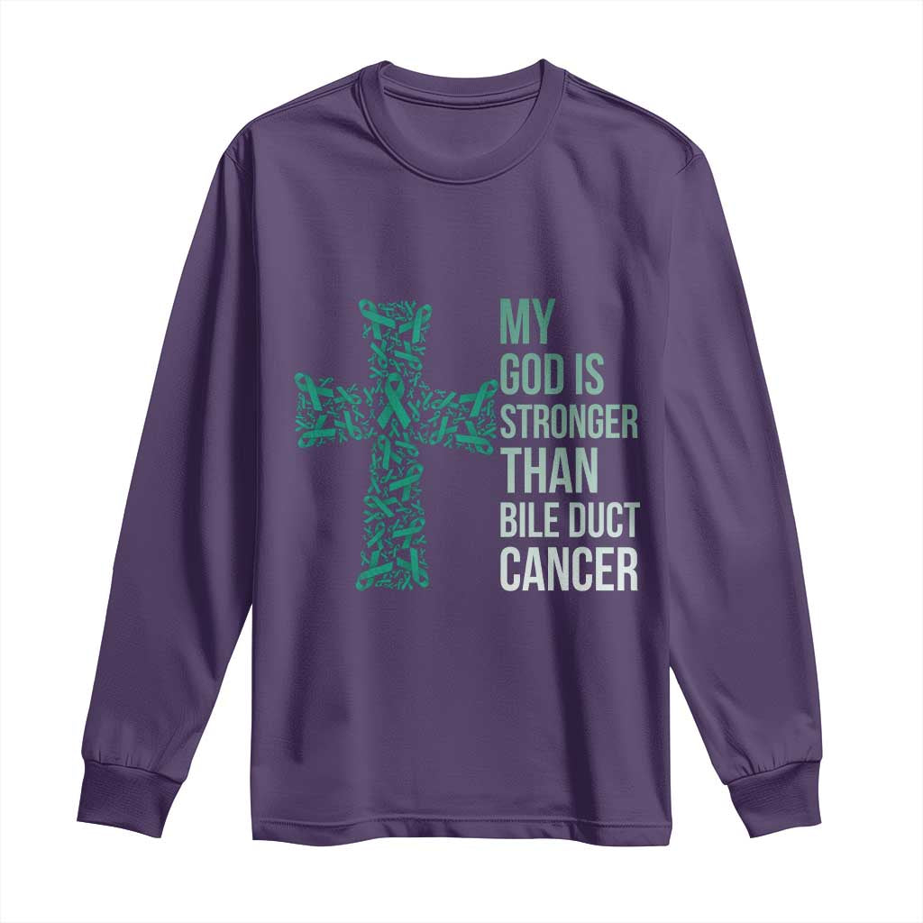 My God Is Stronger Than Bile Duct Cancer Long Sleeve Shirt Faith Over Fear Support Gift