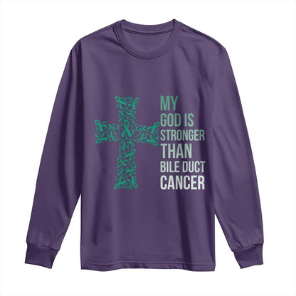 My God Is Stronger Than Bile Duct Cancer Long Sleeve Shirt Faith Over Fear Support Gift