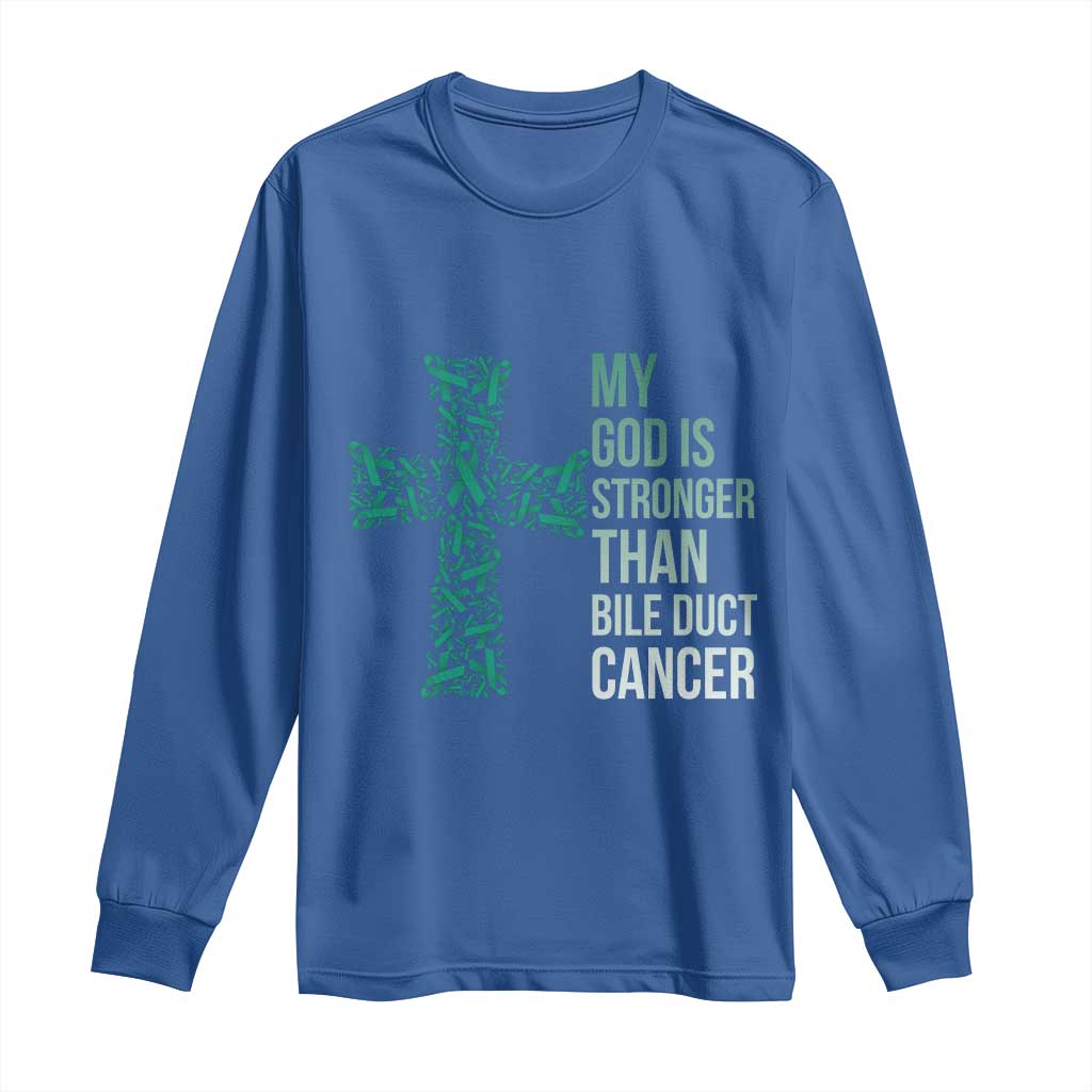 My God Is Stronger Than Bile Duct Cancer Long Sleeve Shirt Faith Over Fear Support Gift