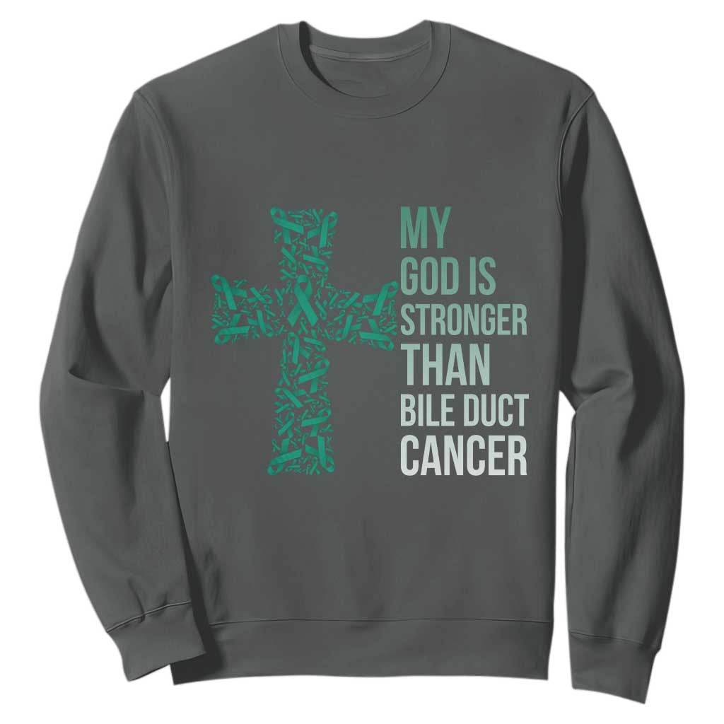 My God Is Stronger Than Bile Duct Cancer Sweatshirt Faith Over Fear Support Gift