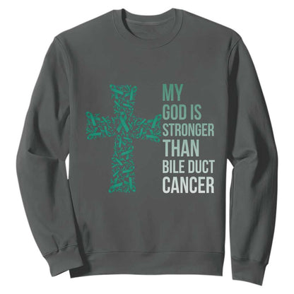 My God Is Stronger Than Bile Duct Cancer Sweatshirt Faith Over Fear Support Gift