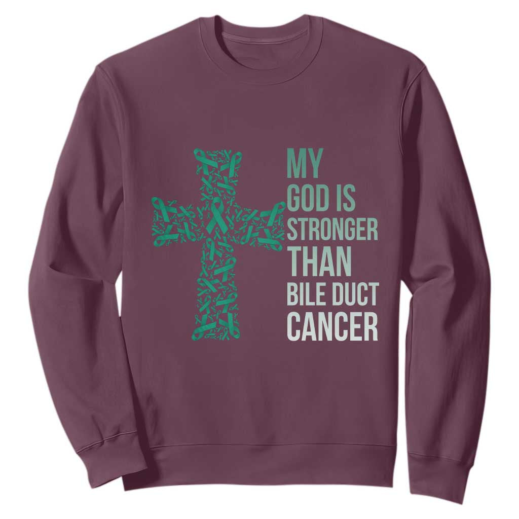 My God Is Stronger Than Bile Duct Cancer Sweatshirt Faith Over Fear Support Gift