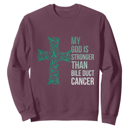 My God Is Stronger Than Bile Duct Cancer Sweatshirt Faith Over Fear Support Gift