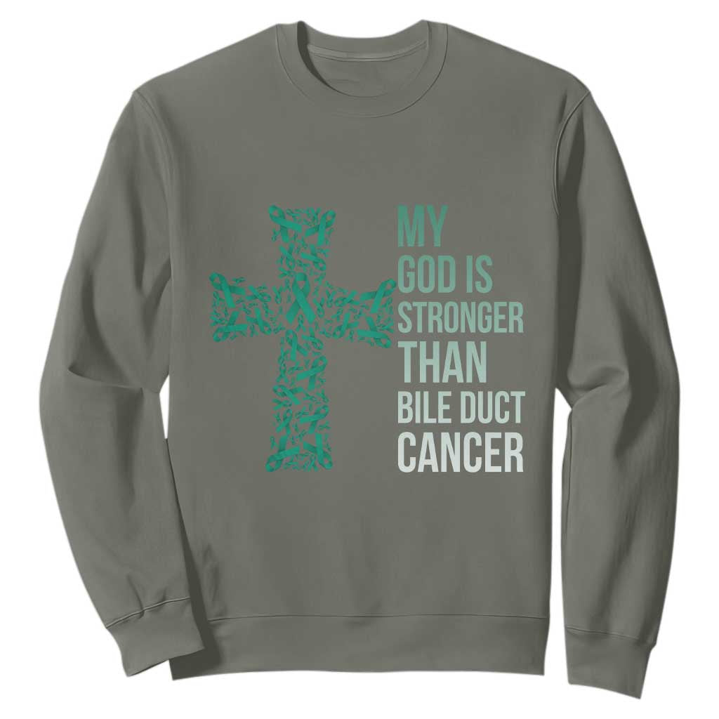 My God Is Stronger Than Bile Duct Cancer Sweatshirt Faith Over Fear Support Gift
