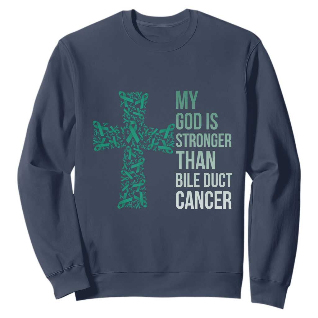 My God Is Stronger Than Bile Duct Cancer Sweatshirt Faith Over Fear Support Gift