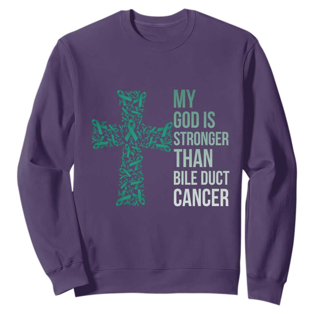 My God Is Stronger Than Bile Duct Cancer Sweatshirt Faith Over Fear Support Gift