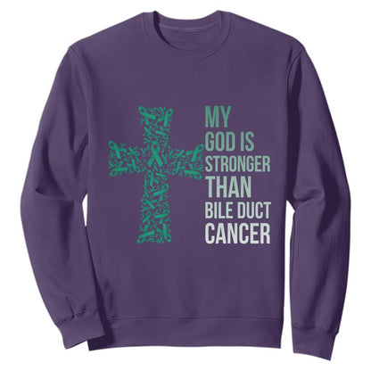 My God Is Stronger Than Bile Duct Cancer Sweatshirt Faith Over Fear Support Gift