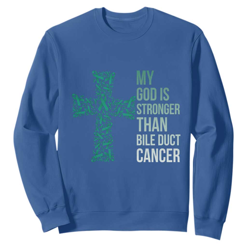My God Is Stronger Than Bile Duct Cancer Sweatshirt Faith Over Fear Support Gift