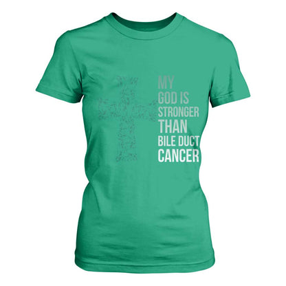 My God Is Stronger Than Bile Duct Cancer T Shirt For Women Faith Over Fear Support Gift