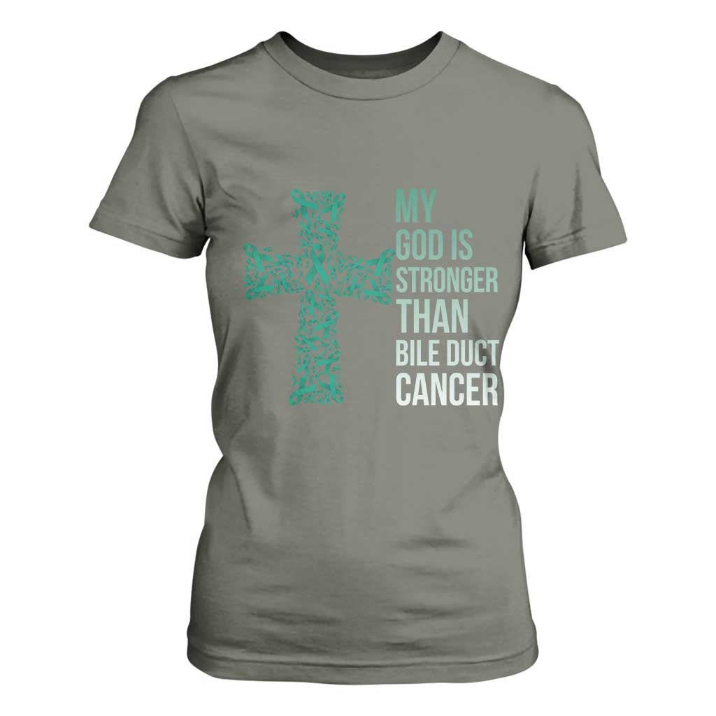 My God Is Stronger Than Bile Duct Cancer T Shirt For Women Faith Over Fear Support Gift