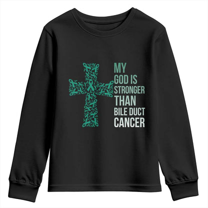My God Is Stronger Than Bile Duct Cancer Youth Sweatshirt Faith Over Fear Support Gift