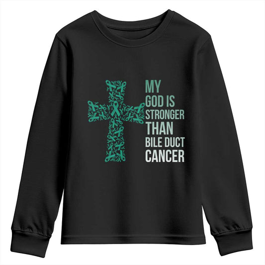 My God Is Stronger Than Bile Duct Cancer Youth Sweatshirt Faith Over Fear Support Gift