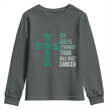 My God Is Stronger Than Bile Duct Cancer Youth Sweatshirt Faith Over Fear Support Gift