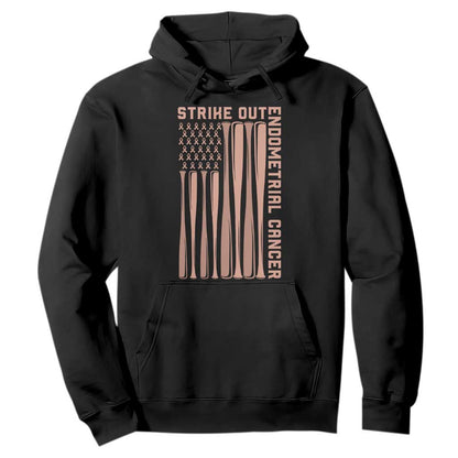 Strike Out Endometrial Cancer Baseball Hoodie Peach Ribbon American Flag Support Gift
