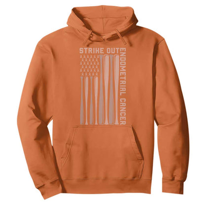Strike Out Endometrial Cancer Baseball Hoodie Peach Ribbon American Flag Support Gift