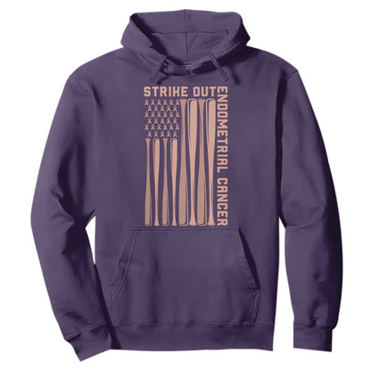 Strike Out Endometrial Cancer Baseball Hoodie Peach Ribbon American Flag Support Gift