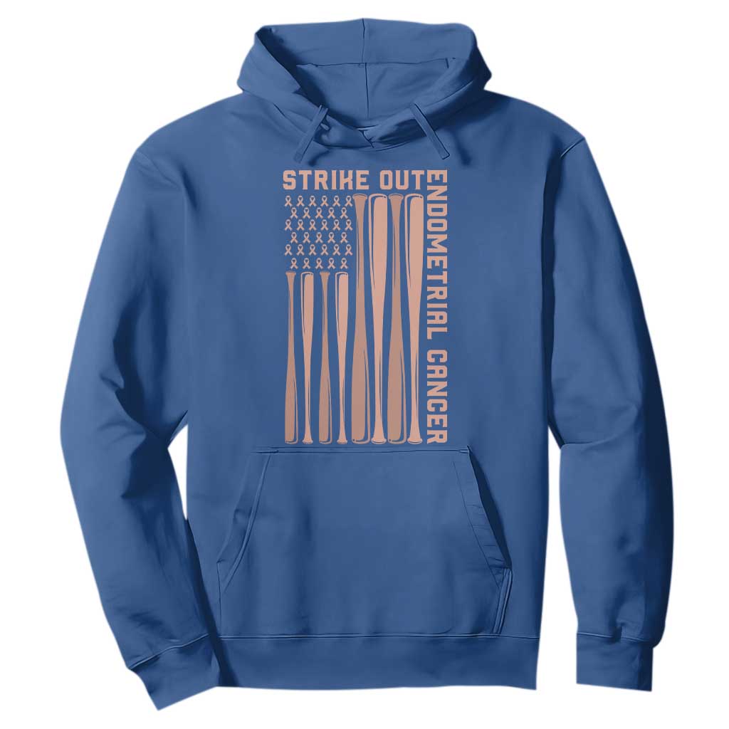 Strike Out Endometrial Cancer Baseball Hoodie Peach Ribbon American Flag Support Gift