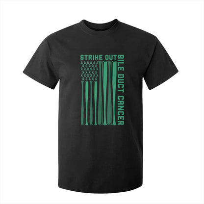 Strike Out Bile Duct Cancer T Shirt For Kid Baseball American Flag Hope Gift
