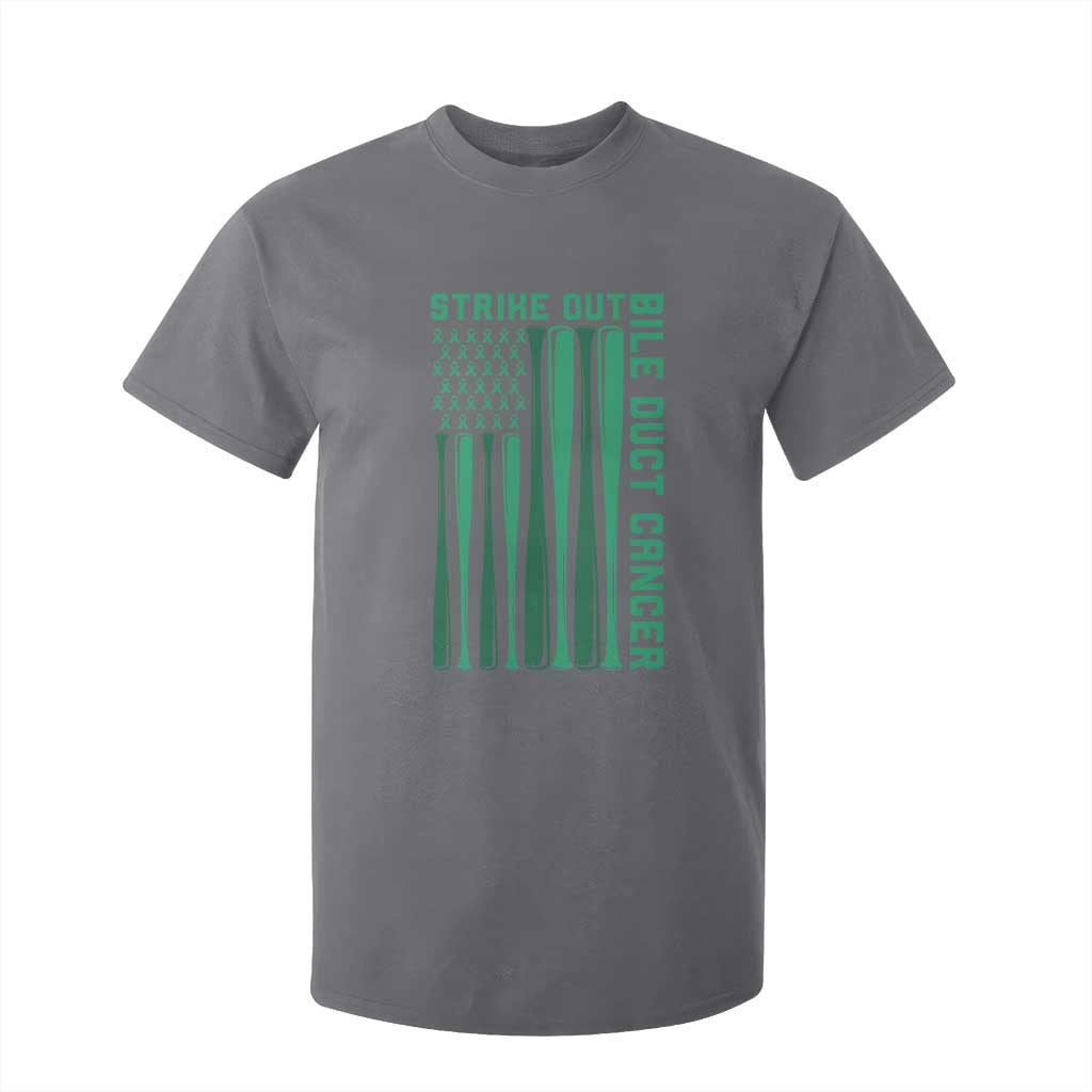 Strike Out Bile Duct Cancer T Shirt For Kid Baseball American Flag Hope Gift