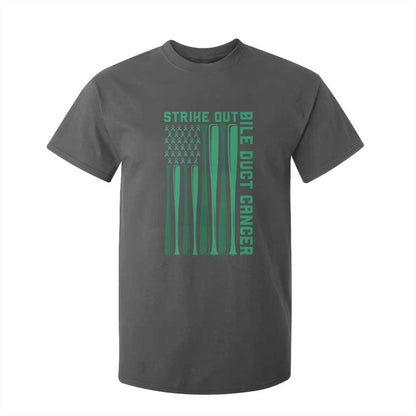 Strike Out Bile Duct Cancer T Shirt For Kid Baseball American Flag Hope Gift